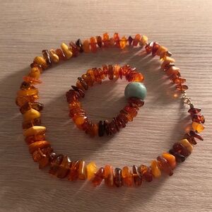 Vintage Authentic Amber Necklace and Bracelet Set - AS IS